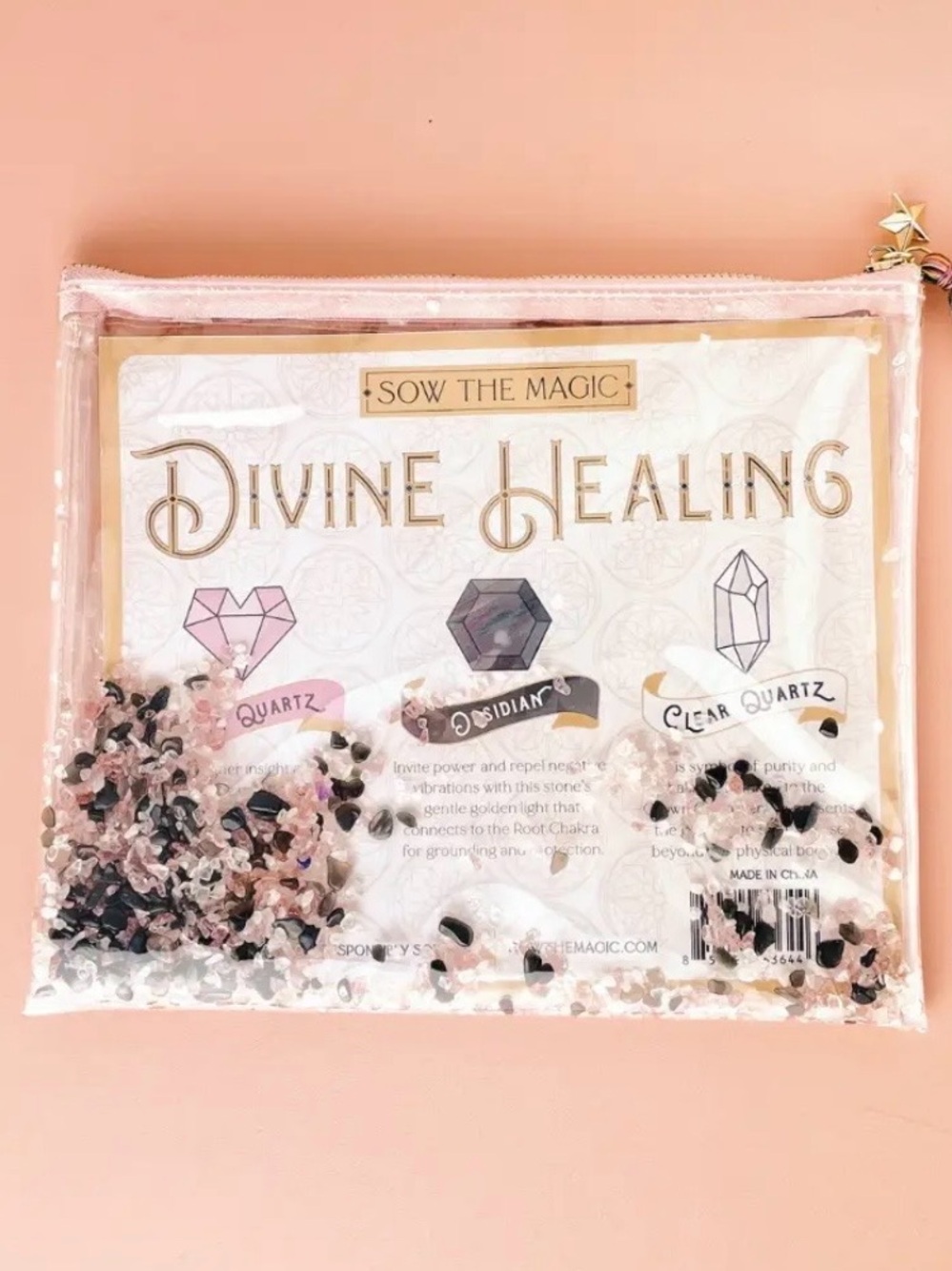 Crystal Cosmetic Bag – Rose Quartz, Obsidian & Clear Quartz in Lining